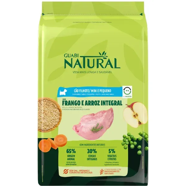 Ração Guabi Natural Cães Filhotes Raças Mini e Pequenas Frango e Arroz Integral 20 kg